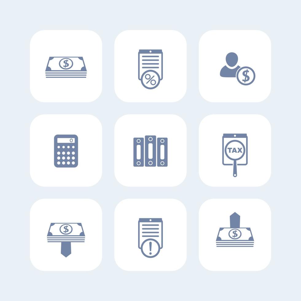comptabilité, finance, icônes de paie isolées sur blanc, pictogramme de paie, signe de comptabilité, illustration vectorielle vecteur
