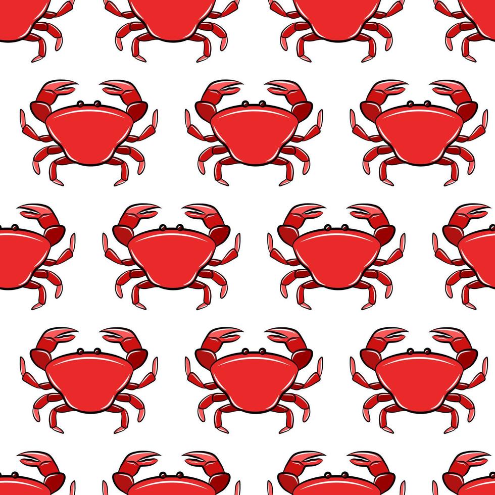 mollusque de crabe de cancer de dessin animé rouge, animal de crustacé de langouste de poisson de mer. modèle de modèle sans couture plat isolé. impression de tissu coloré de vecteur. vecteur