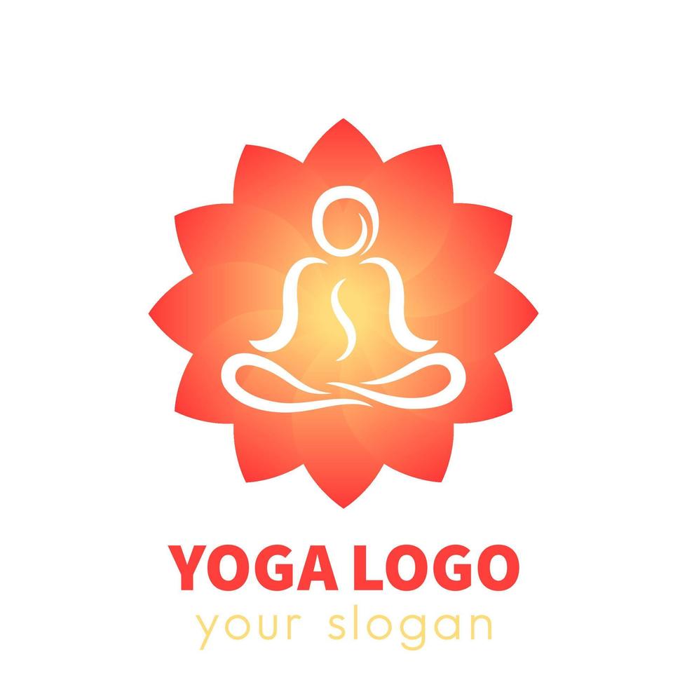 éléments de logo de yoga, contour de l'homme méditant sur la fleur de lotus, illustration vectorielle vecteur