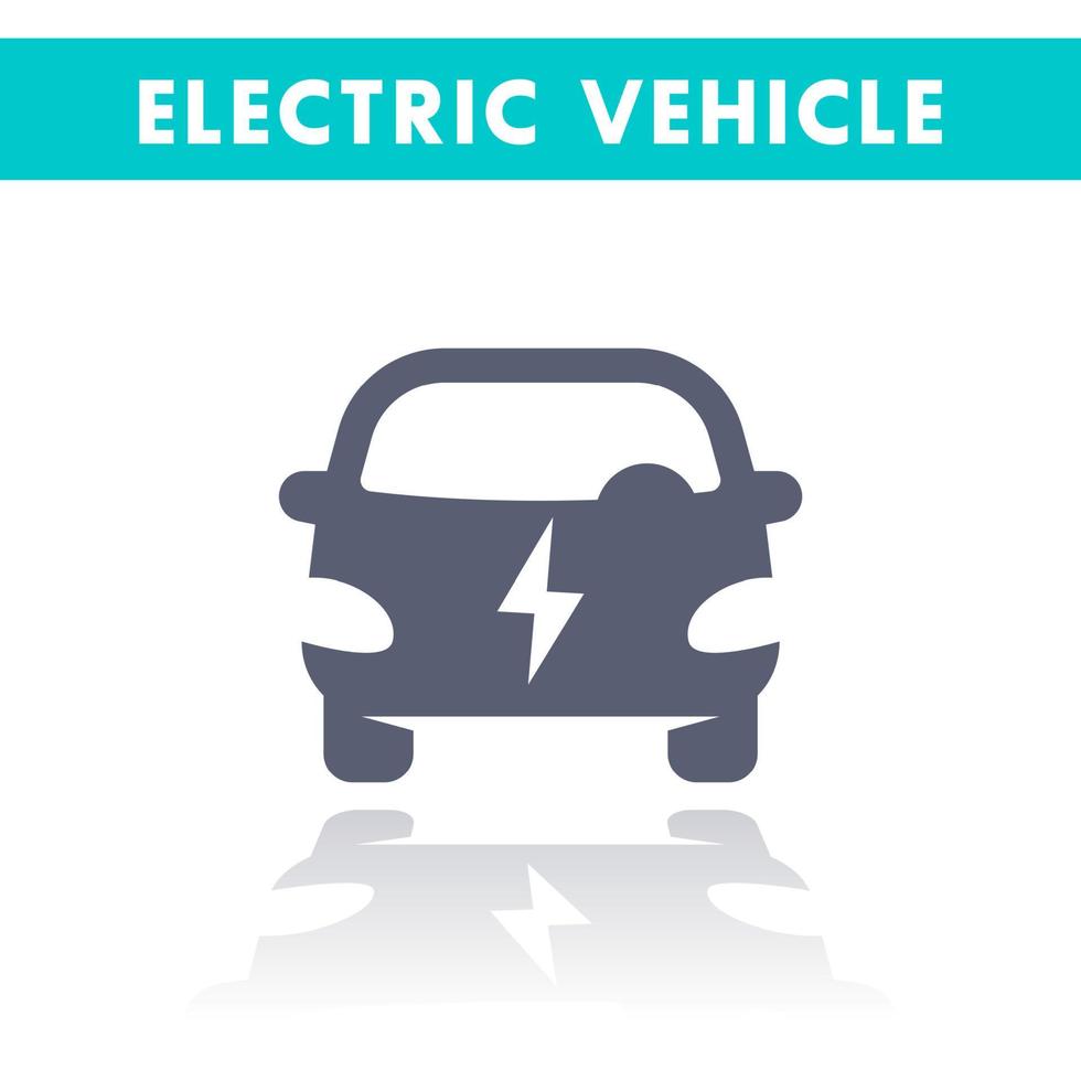 icône de voiture électrique, ev, signe de vecteur de véhicule électrique isolé sur blanc, transport propre écologique, illustration vectorielle