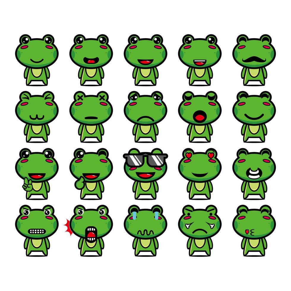 collection de jeu de personnage de conception de mascotte de grenouille mignonne. isolé sur fond blanc. concept de paquet d'idées de logo de mascotte de personnage mignon vecteur