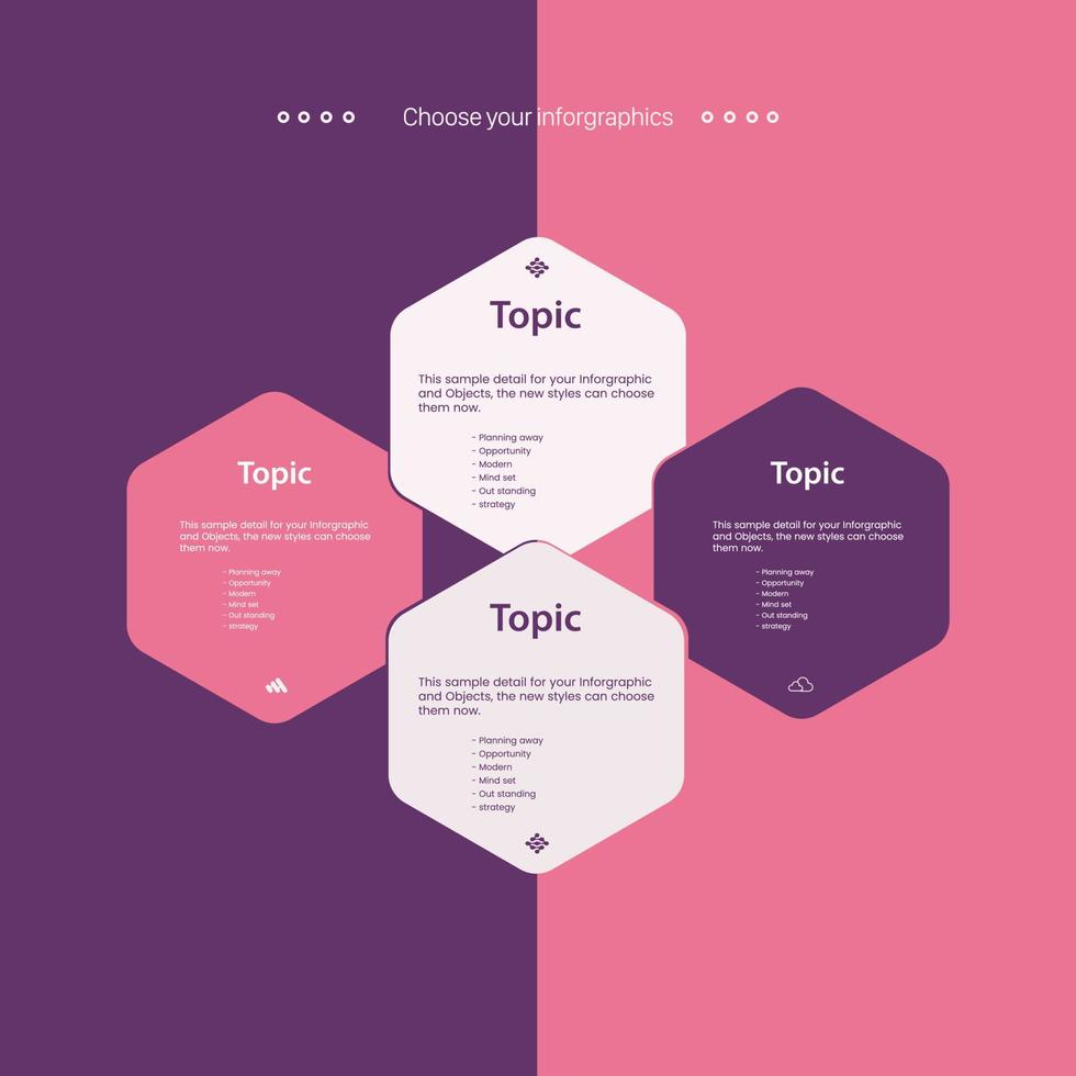 quatre options ou étapes d'infographie pour le concept d'entreprise avec la conception d'étiquettes infographiques vectorielles pouvant être utilisées pour la bannière de présentations, la mise en page du flux de travail, le diagramme de processus, la conception d'organigramme vecteur