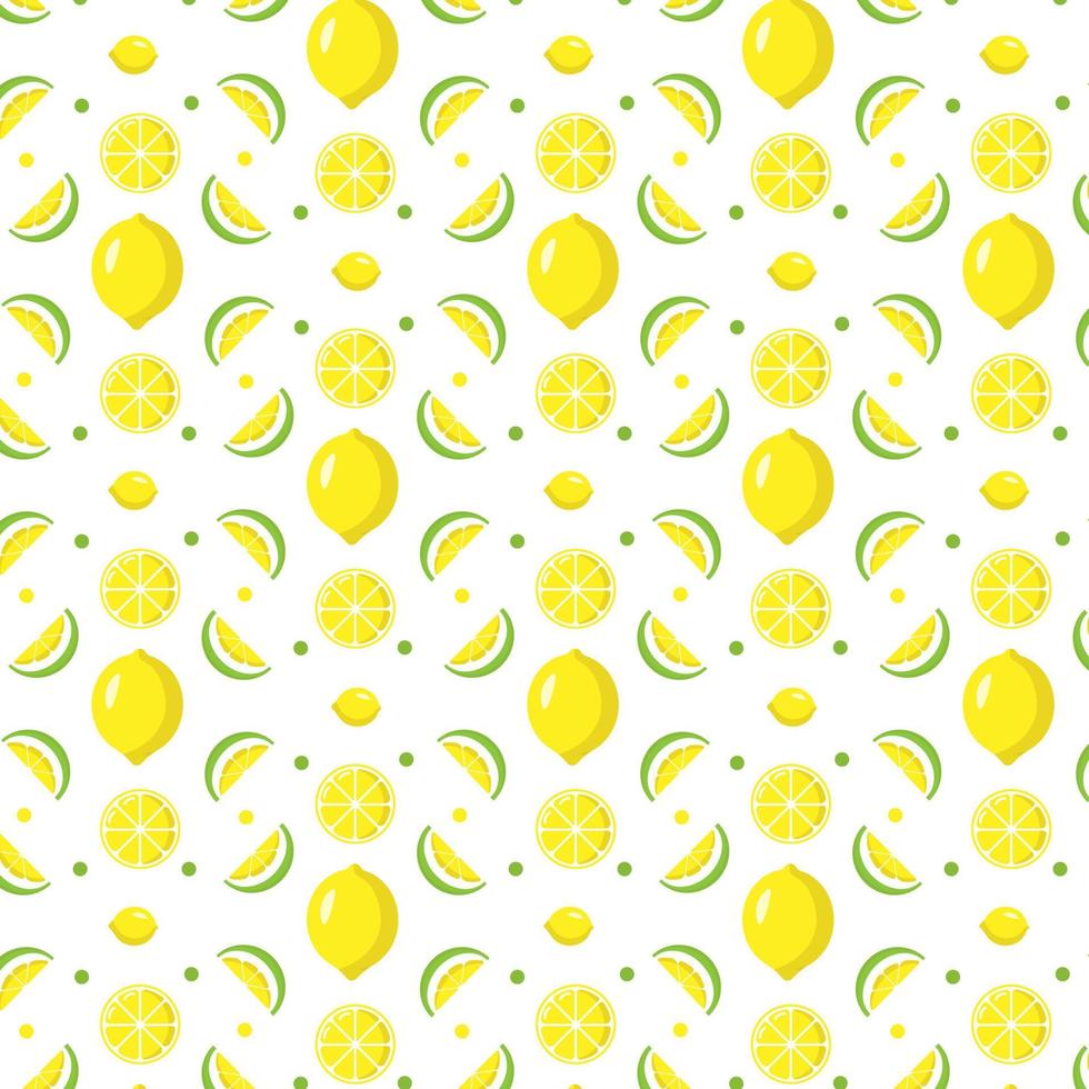 motif répétitif harmonieux de citron entier juteux et de tranches de fleurs jaunes et vertes sur fond blanc. parfait pour le tissu, le textile, l'emballage cadeau, le papier peint, l'arrière-plan vecteur