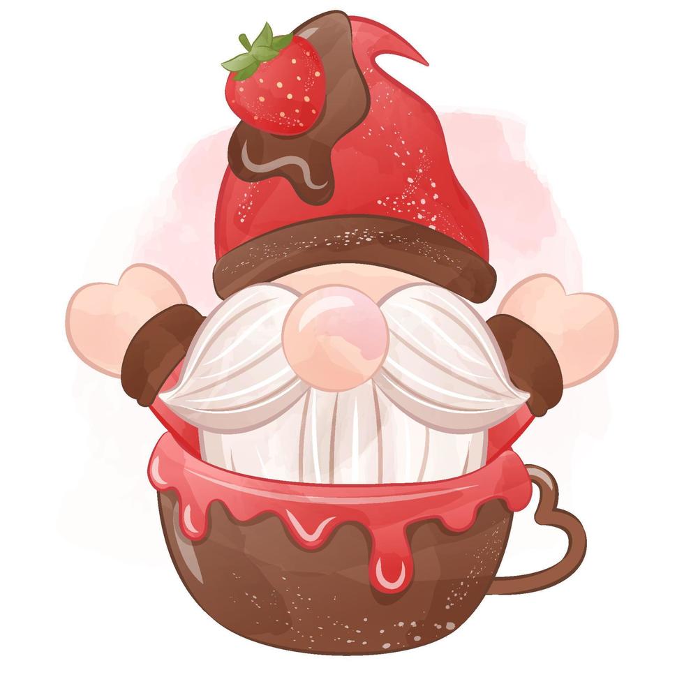 illustration mignonne de gnome aux fraises vecteur
