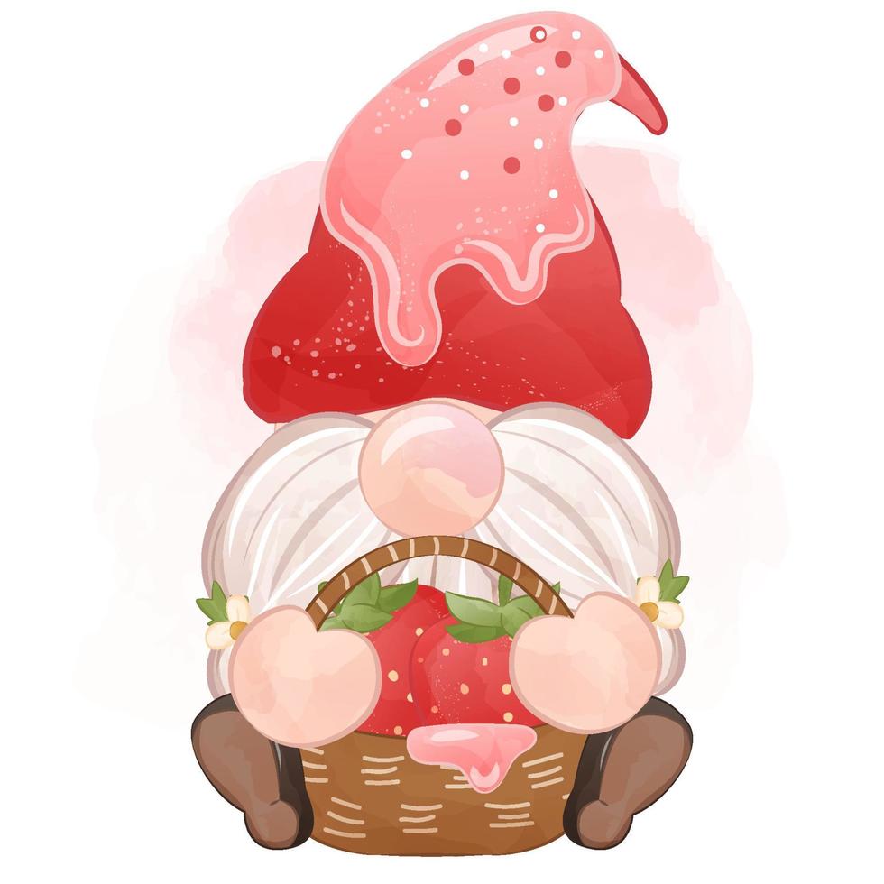 illustration mignonne de gnome aux fraises vecteur