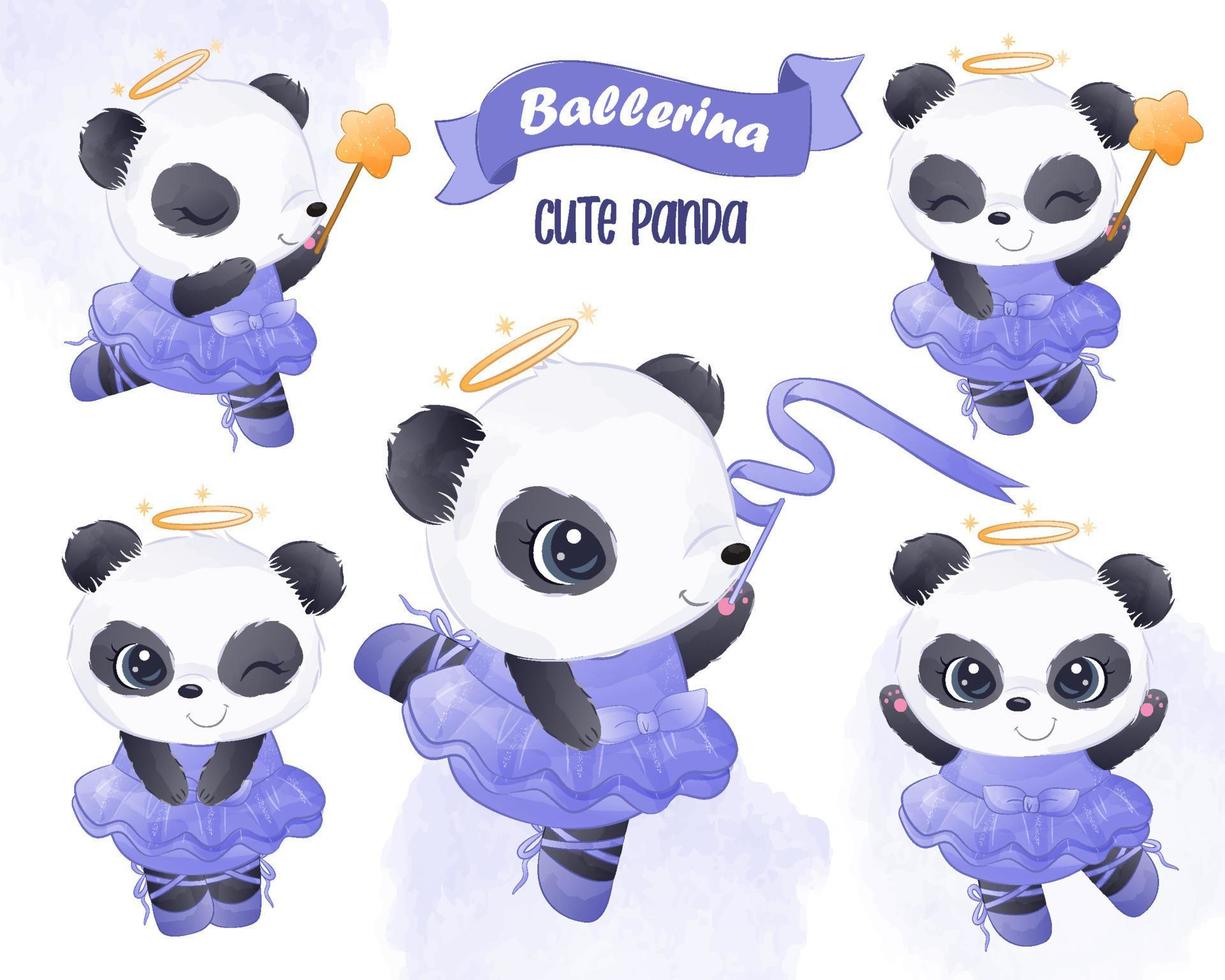 adorable ensemble de clip-art de panda dansant vecteur