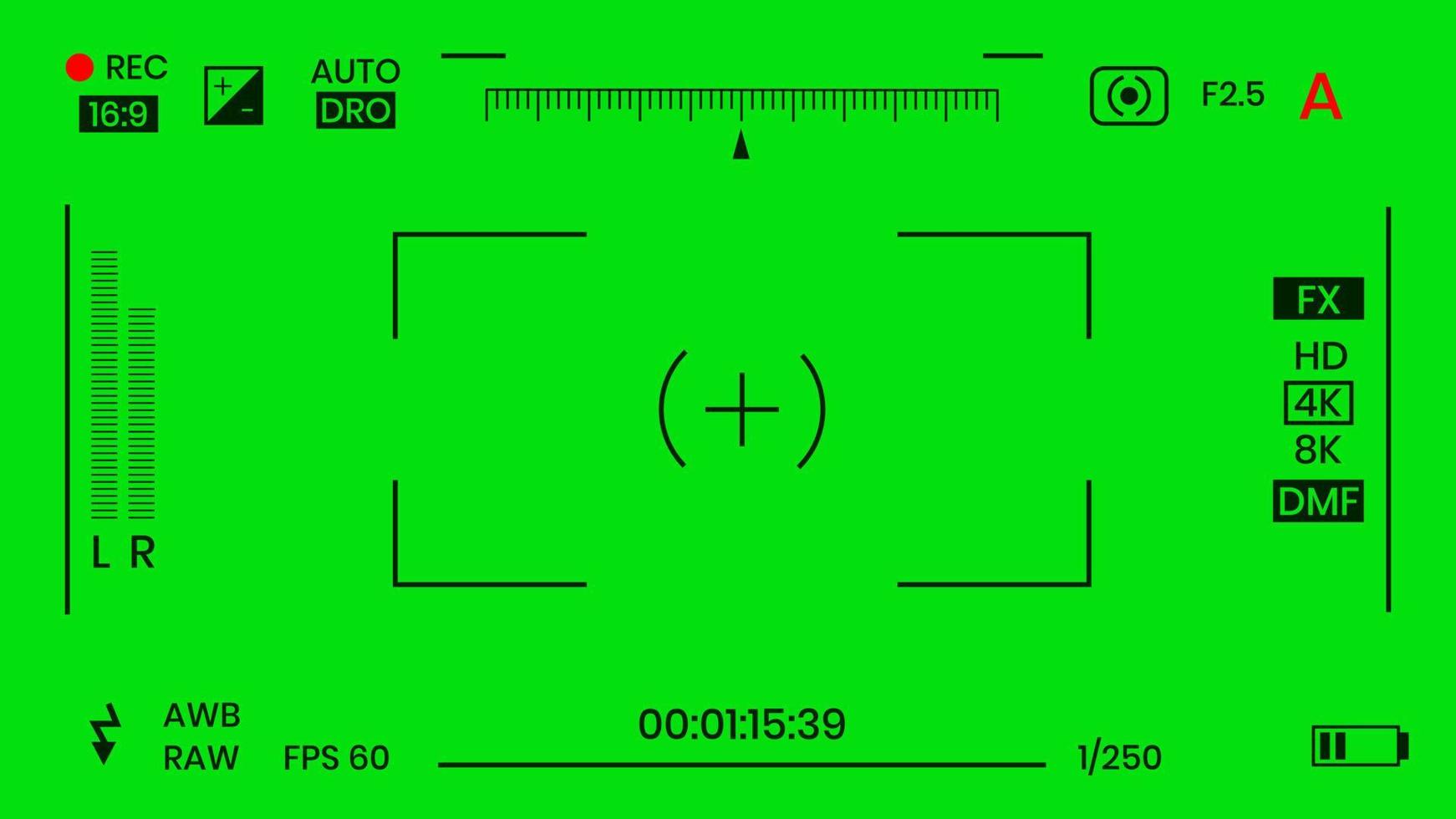 couleur verte chroma key caméra rec cadre viseur superposition fond écran plat style design illustration vectorielle. superposition de caméra à écran vfx chroma key concept d'arrière-plan abstrait pour les séquences vidéo vecteur