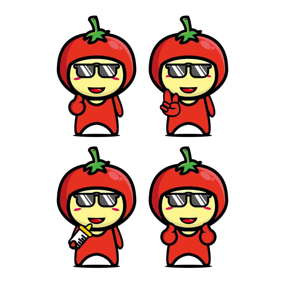 collection de jeu de conception de mascotte de tomate mignonne. isolé sur fond blanc. concept de paquet d'idées de logo de mascotte de personnage mignon vecteur