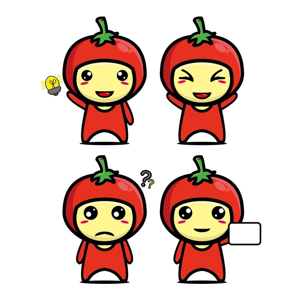 collection de jeu de conception de mascotte de tomate mignonne. isolé sur fond blanc. concept de paquet d'idées de logo de mascotte de personnage mignon vecteur