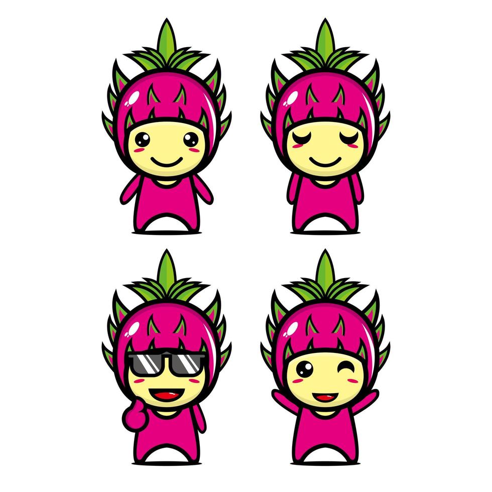 collection de jeu de personnage de conception de mascotte de fruit de dragon mignon. isolé sur fond blanc. concept de paquet d'idées de logo de mascotte de personnage mignon vecteur