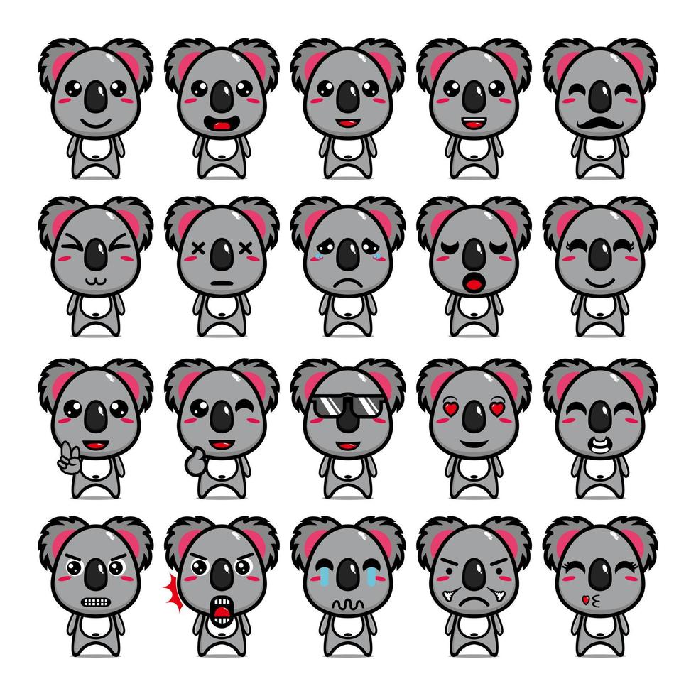 collection de jeux de conception de mascotte de koala mignon. isolé sur fond blanc. concept de paquet d'idées de logo de mascotte de personnage mignon vecteur