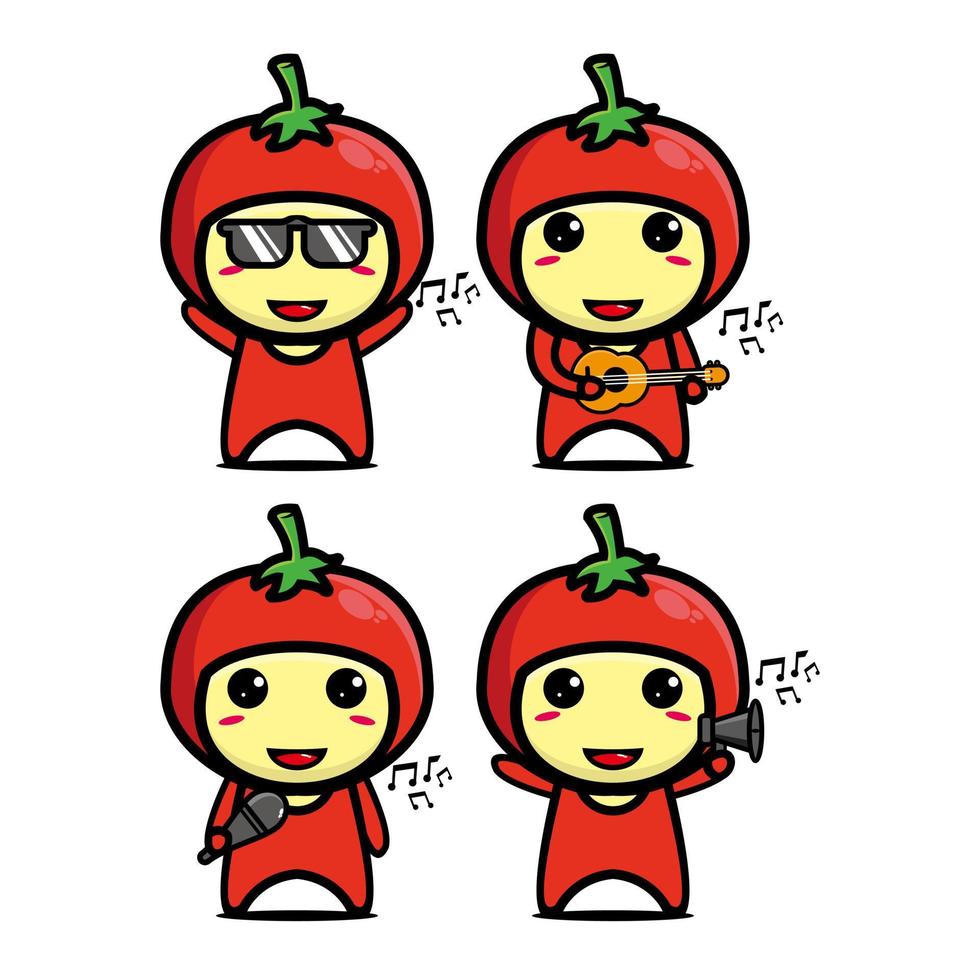 collection de jeu de conception de mascotte de tomate mignonne. isolé sur fond blanc. concept de paquet d'idées de logo de mascotte de personnage mignon vecteur