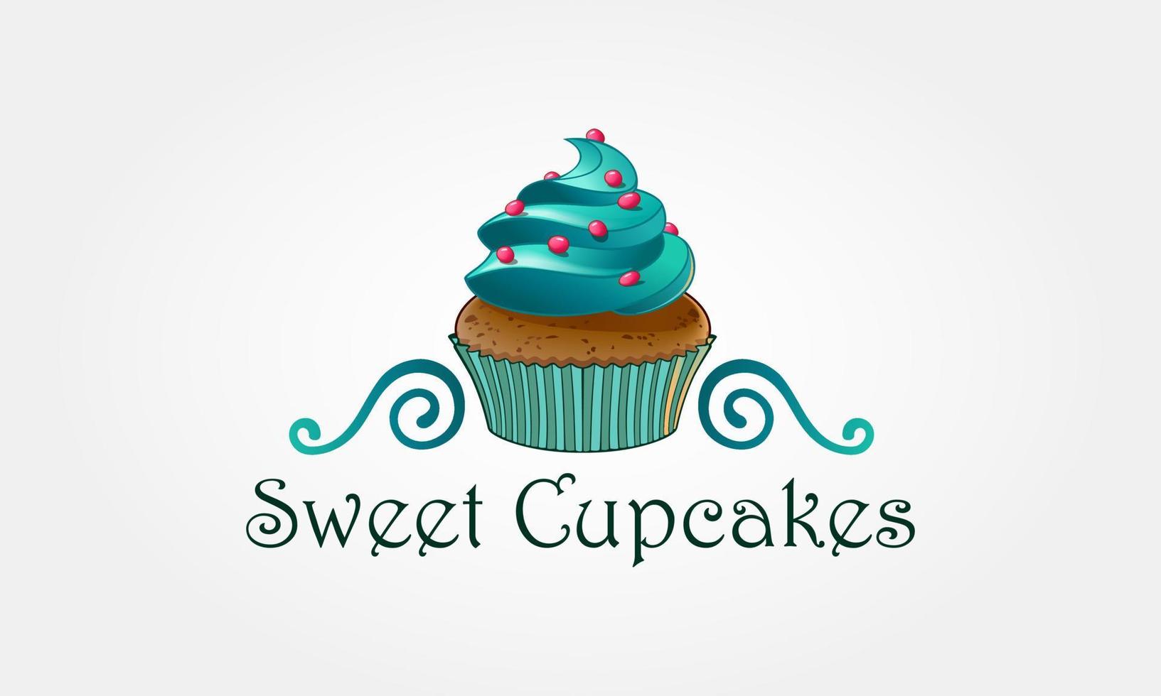 modèle de logo vectoriel de cupcakes sucrés. le logo des cupcakes de boulangerie est un style combiné avec un style vintage et moderne que vous pouvez utiliser sur les logos, sur les étiquettes de boulangerie, les cafés et les cupcakes, les bars et autres lieux.