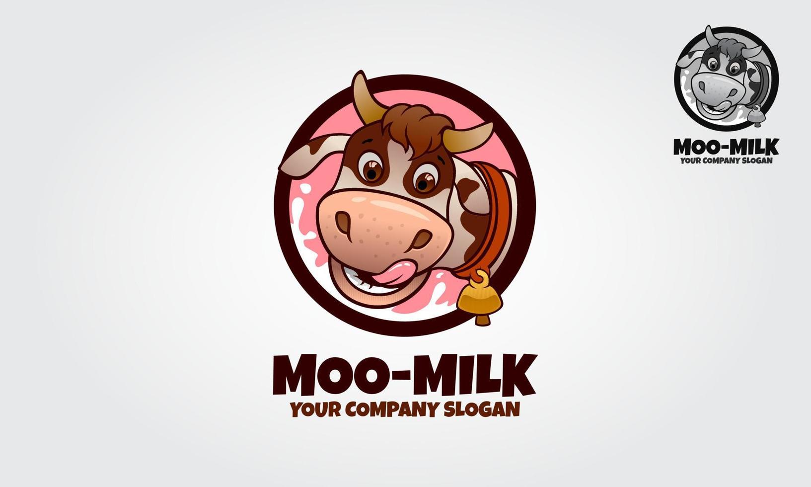 personnage de dessin animé de mascotte de lait moo. un modèle de logo de personnage de dessin animé de vache. ce logo est idéal pour les logos alimentaires, les produits laitiers ou fromagers, les produits de crème glacée, les produits de yaourt et autres. vecteur