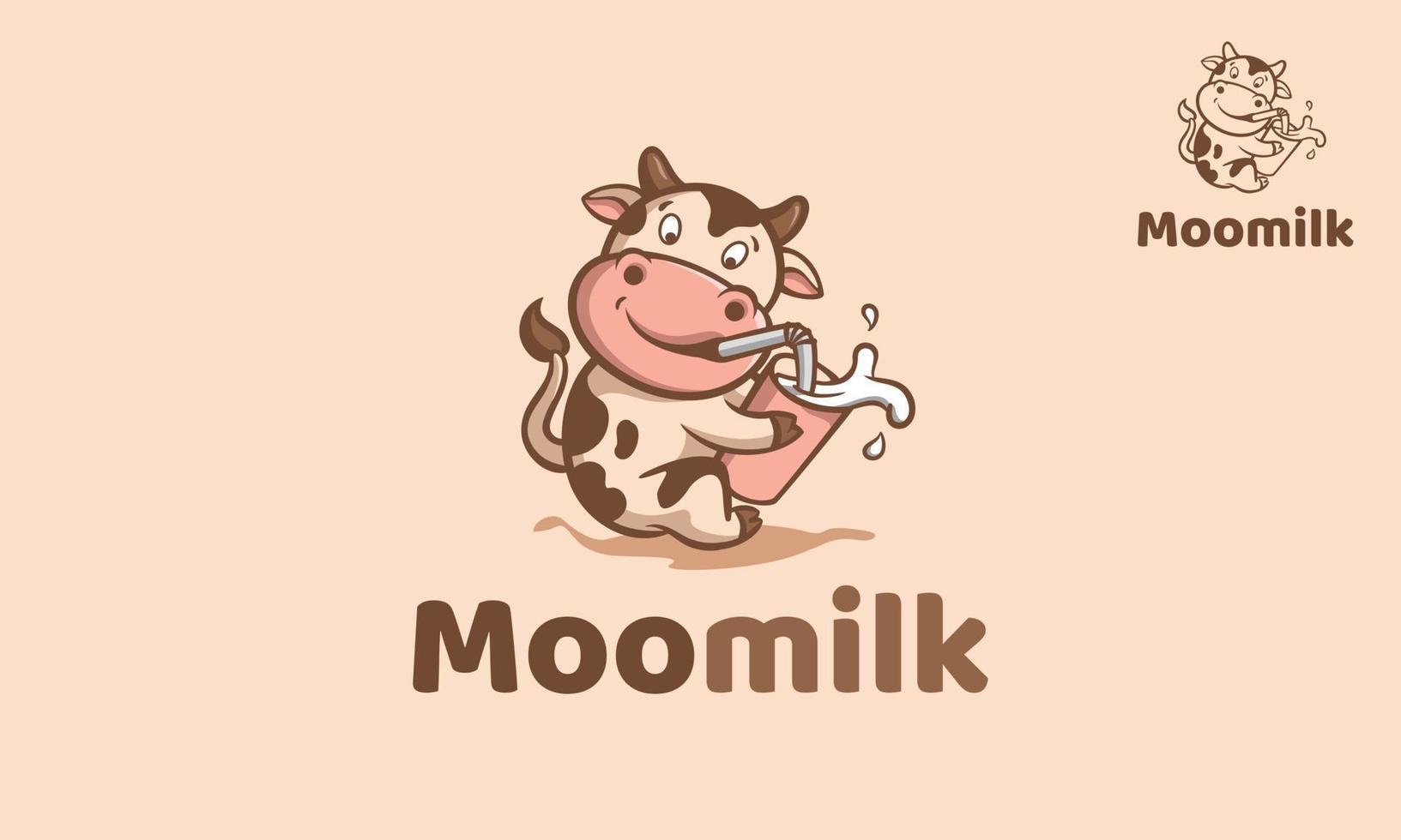 personnage de dessin animé de logo de vecteur de lait moo. ce logo est idéal pour les logos alimentaires, les produits laitiers ou fromagers, les produits de crème glacée, les produits de yaourt. et d'autres. il est également excellent pour l'impression, le site Web ou d'autres médias.