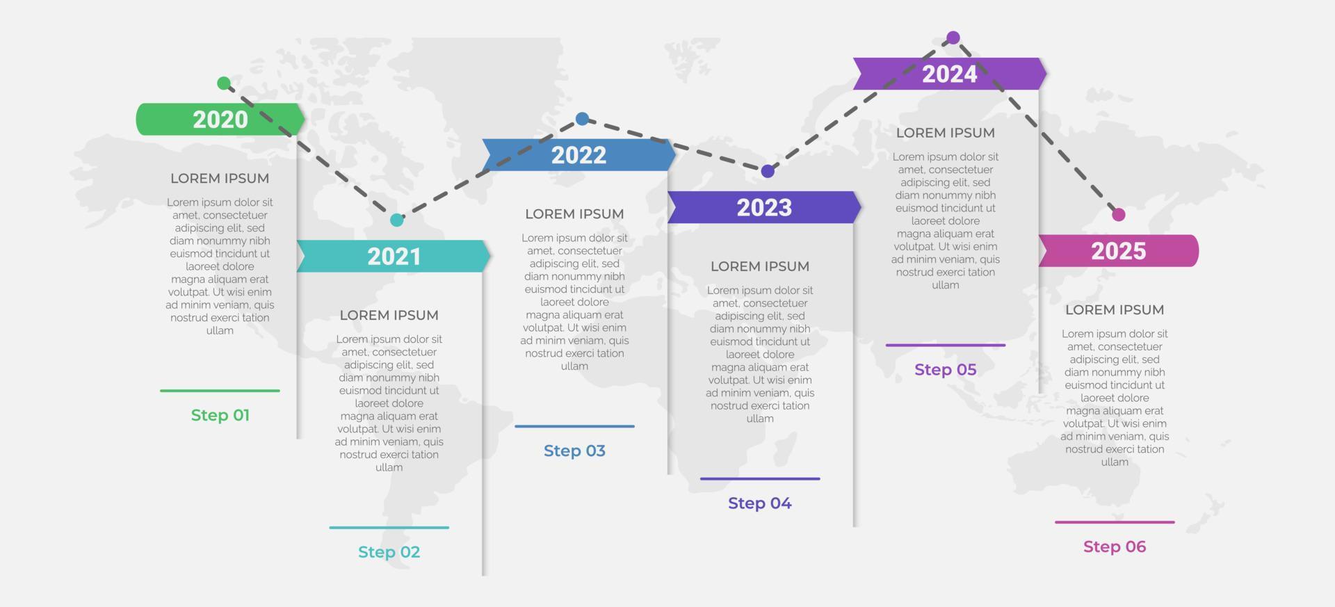 conception de concept de présentation créative pour l'infographie de la chronologie en 6 étapes. bannière d'option verticale. éléments de ressources graphiques adaptés au flux de travail, au rapport annuel, au jalon, au rapport d'activité. vecteur