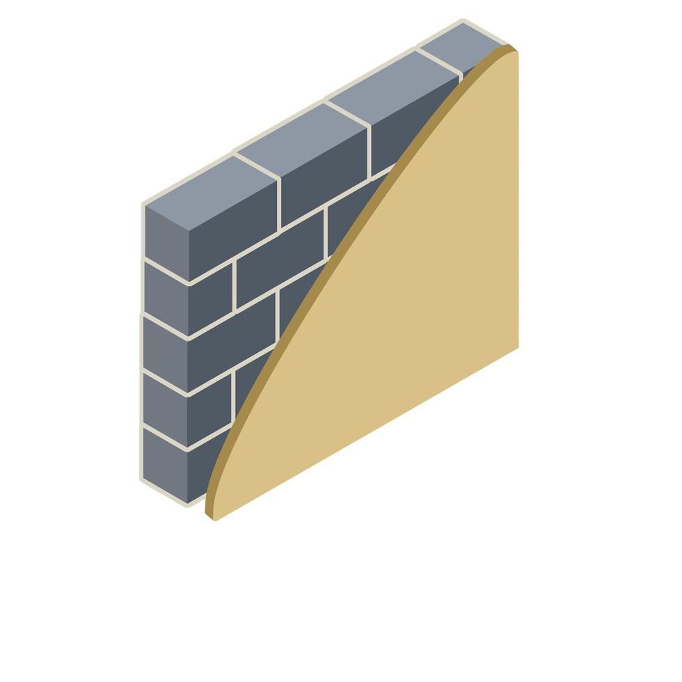 mur de briques en isométrie avec des couches de plâtre vecteur