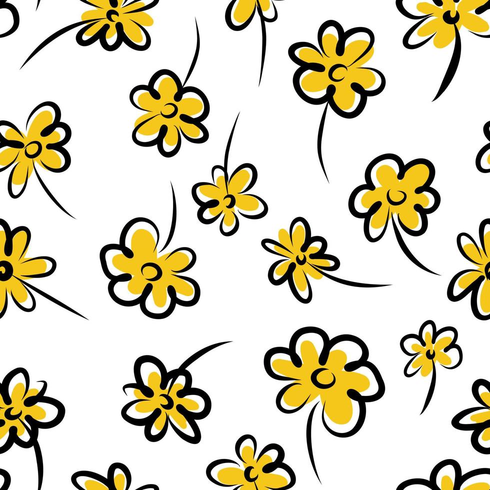 modèle sans couture de fleurs sauvages jaunes sur fond blanc vecteur