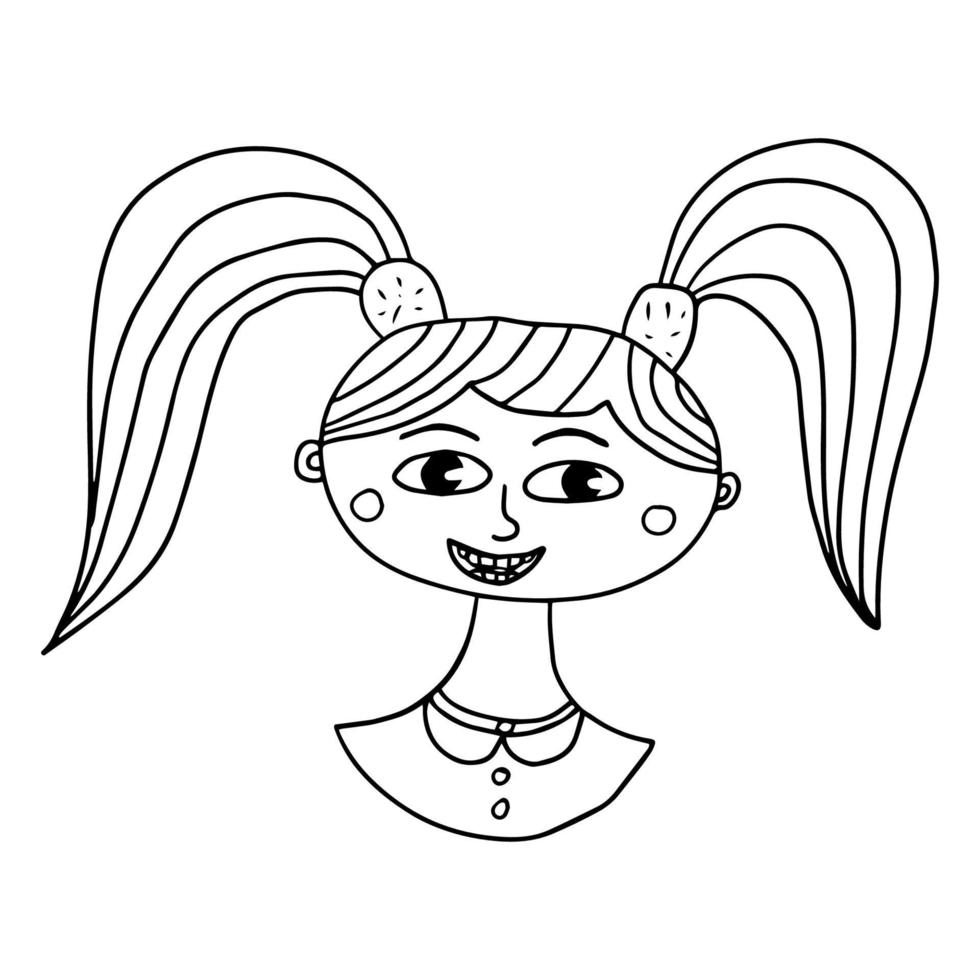 portrait de fille de dessin animé doodle isolé sur fond blanc. vecteur