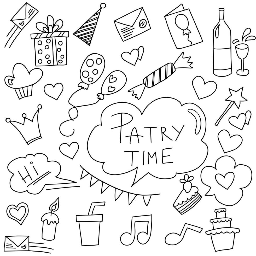 ensemble d'images vectorielles de doodles sur le thème de la fête. vecteur