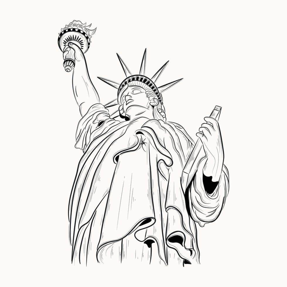 télécharger l'illustration premium dessinée à la main de la statue de la liberté vecteur