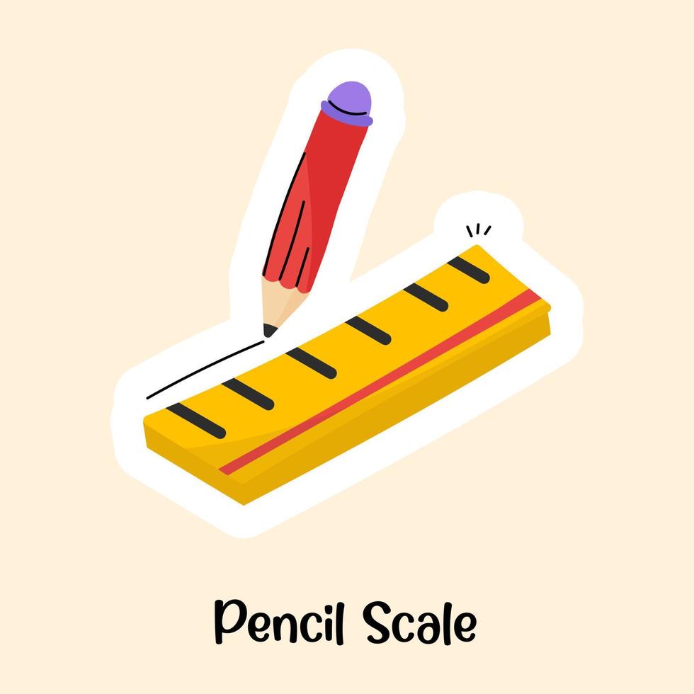 fournitures scolaires, autocollant plat d'échelle de crayon vecteur