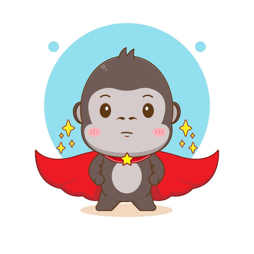 gorille de héros mignon avec illustration de personnage de dessin animé de cape rouge vecteur