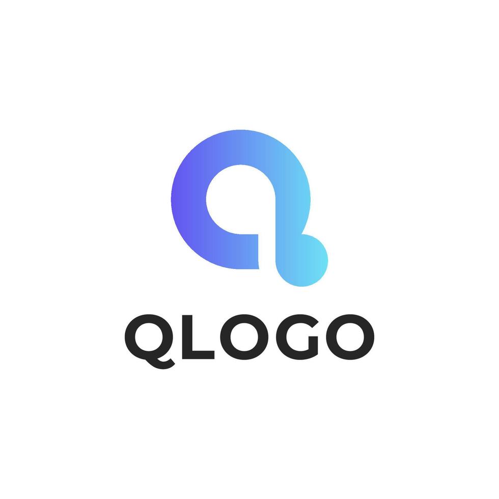 lettre initiale q logo de contour d'art de ligne de couleur dégradé bleu. vecteur