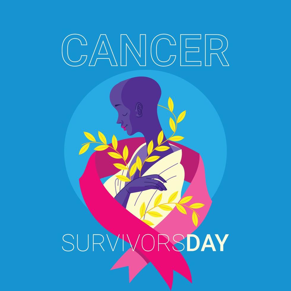 femme avec ruban rose comme symbole des survivants du cancer vecteur