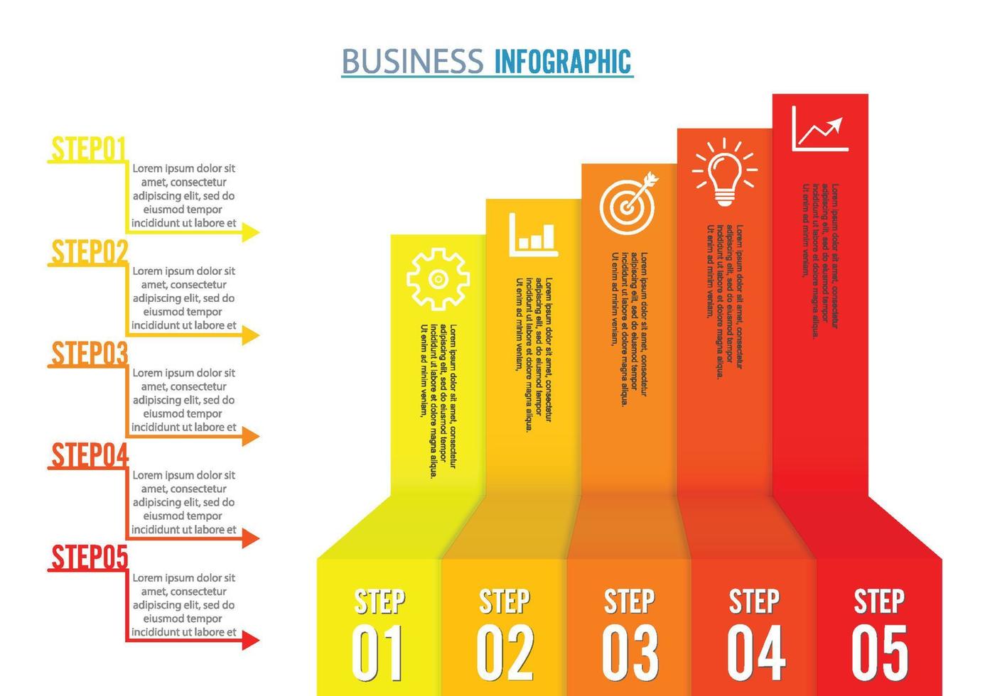 Option d'infographie en 5 étapes pour la croissance de l'entreprise. modèle de présentation et de mise en page du flux de travail. fond abstrait. vecteur