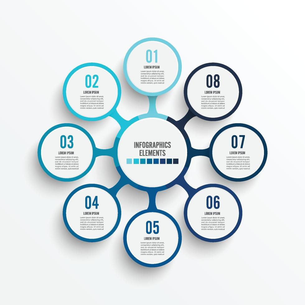 modèle infographique de vecteur avec étiquette en papier 3d, cercles intégrés. concept d'entreprise avec 8 options. pour le contenu, le diagramme, l'organigramme, les étapes, les pièces, les infographies de chronologie, le flux de travail, le graphique.