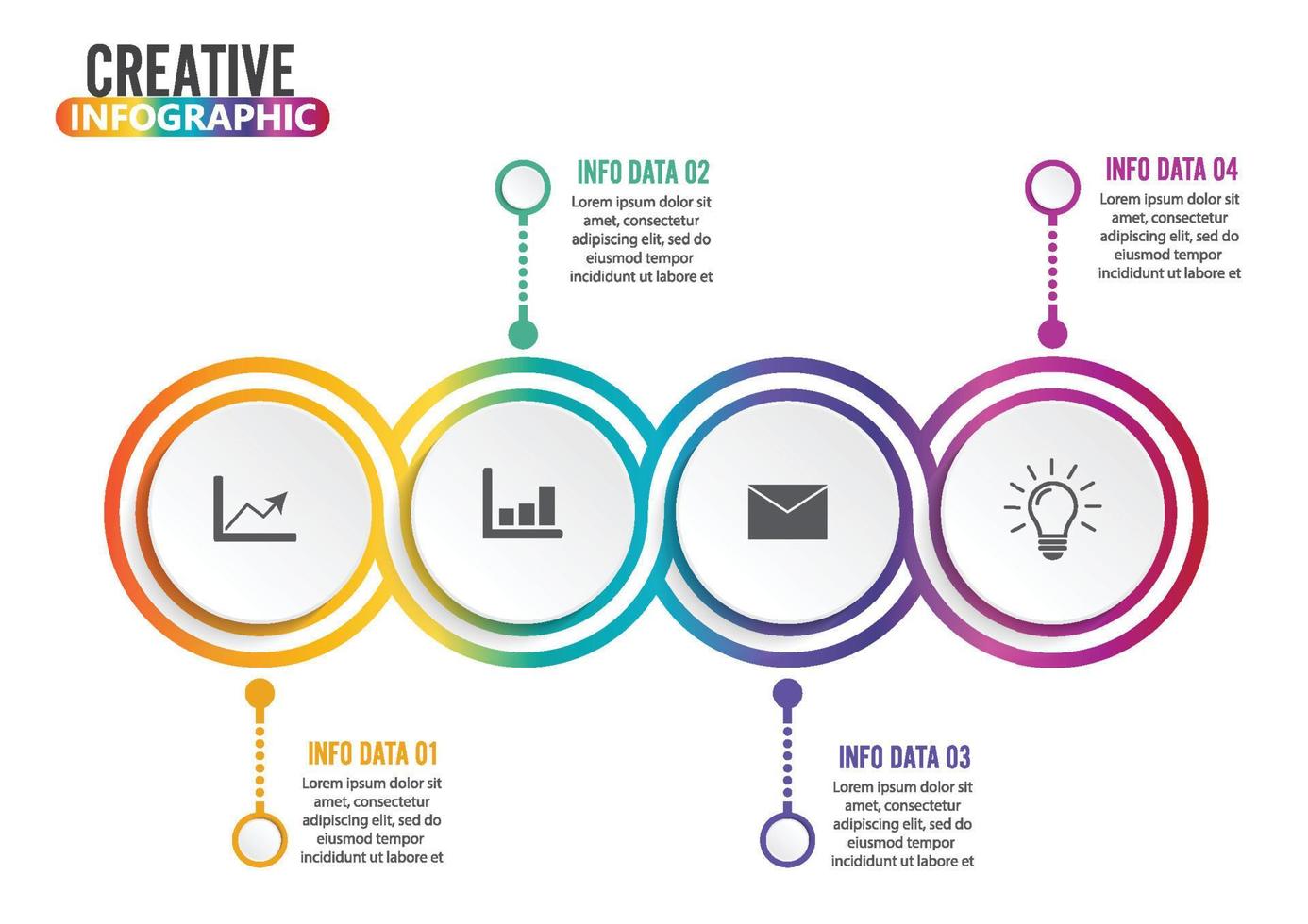 infographie en quatre étapes - peut illustrer une stratégie, un flux de travail ou un travail d'équipe. vecteur