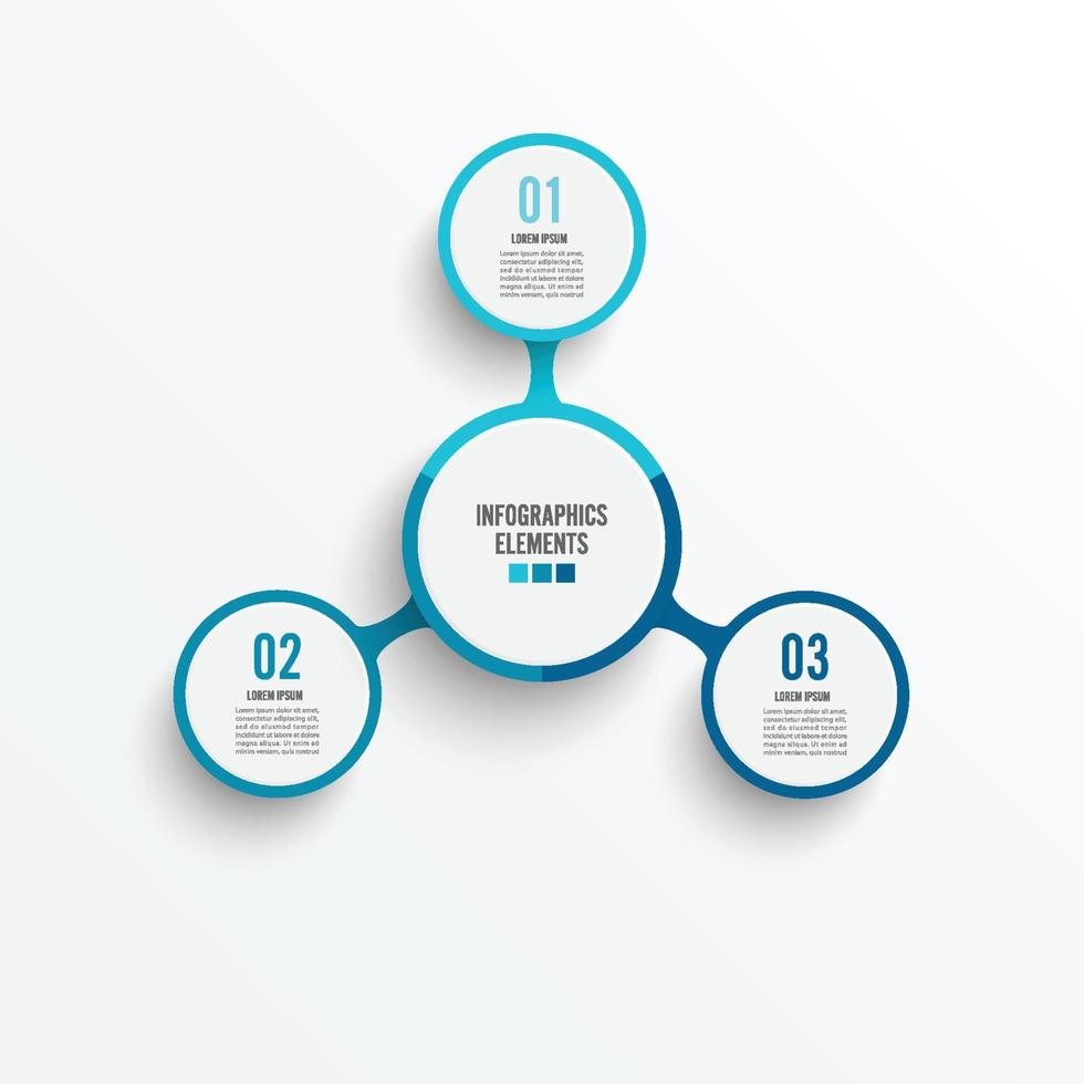 modèle d'infographie vectorielle avec étiquette en papier 3d, cercles intégrés. concept d'entreprise avec 3 options. pour le contenu, le diagramme, l'organigramme, les étapes, les pièces, l'infographie de la chronologie, le flux de travail, le graphique. vecteur