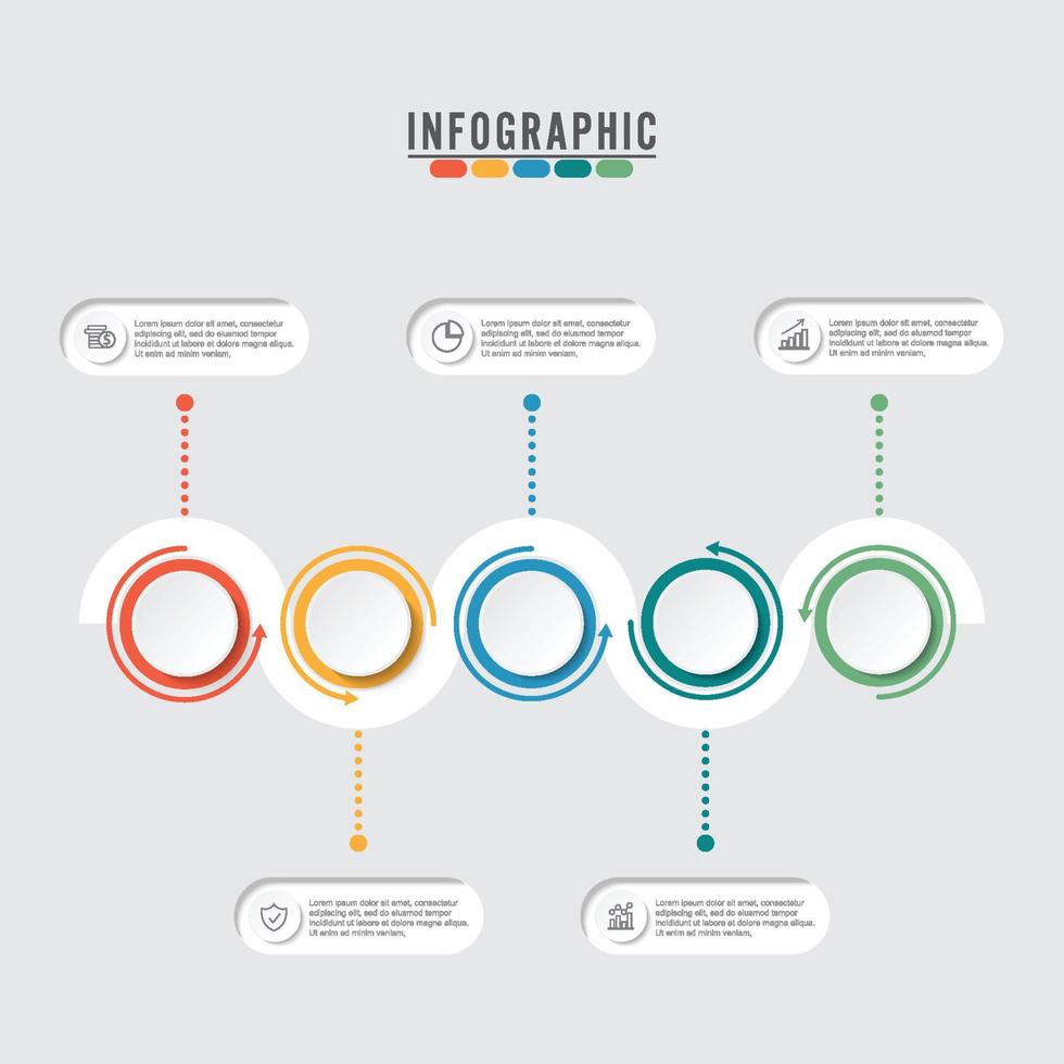 modèle d'infographie 3d abstrait avec cinq étapes pour réussir. modèle de cercle d'affaires avec des options pour la brochure, le diagramme, le flux de travail, la chronologie, la conception Web. vecteur eps 10