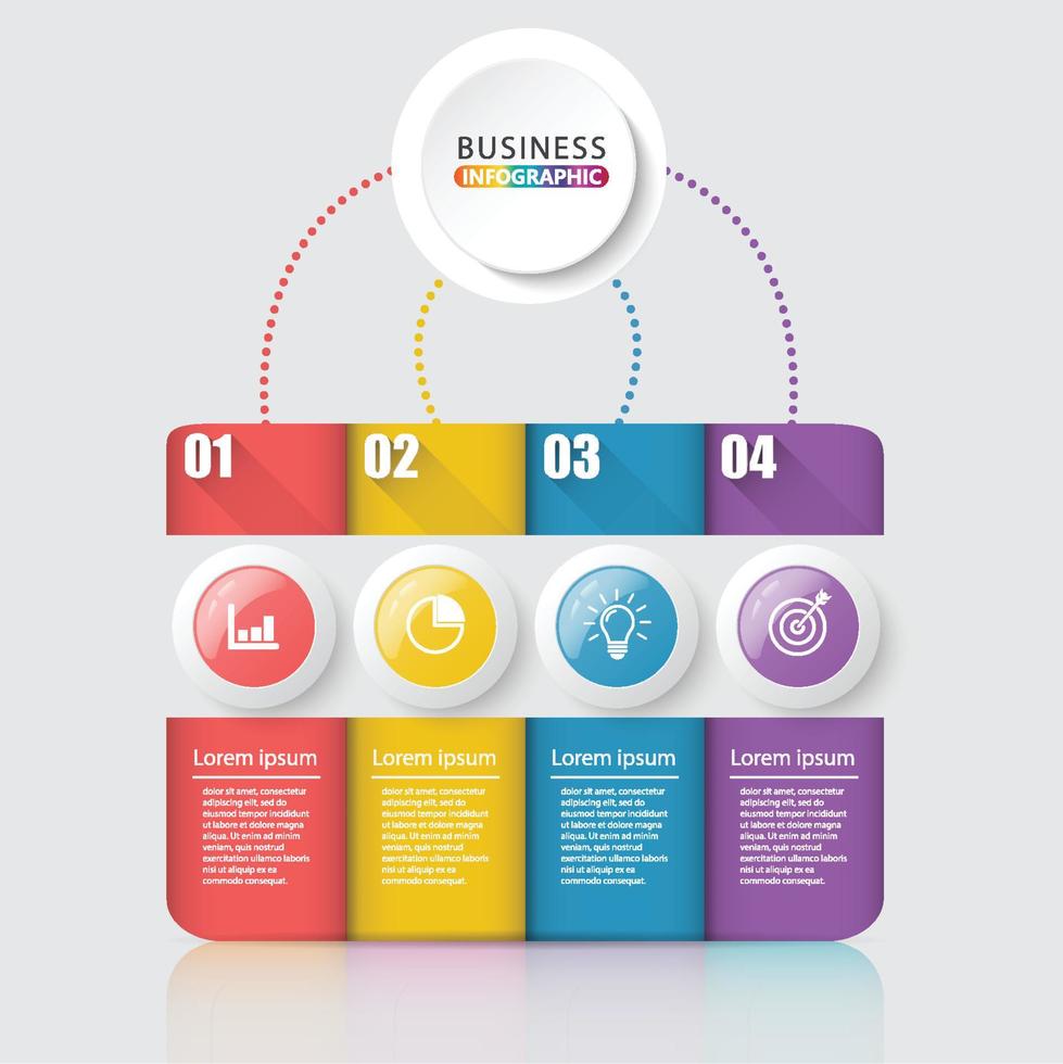 vecteur d'élément infographique avec 4 options, peut être utilisé pour l'étape, le flux de travail, le diagramme, la bannière, le processus, le modèle de présentation d'entreprise, la conception Web, la liste de prix, la chronologie, le rapport.