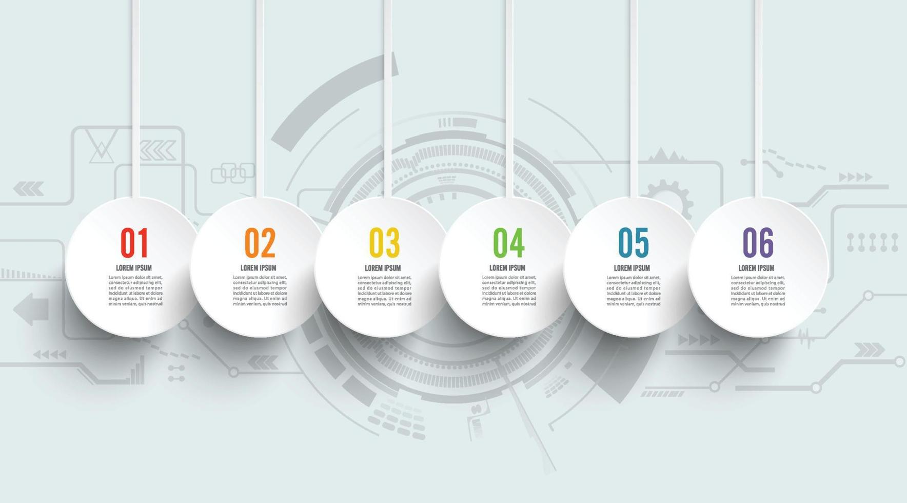 la technologie d'infographie de la chronologie du modèle horizontale numérotée pour six positions peut être utilisée pour le flux de travail, la bannière, le diagramme, la conception Web, le graphique en aires vecteur