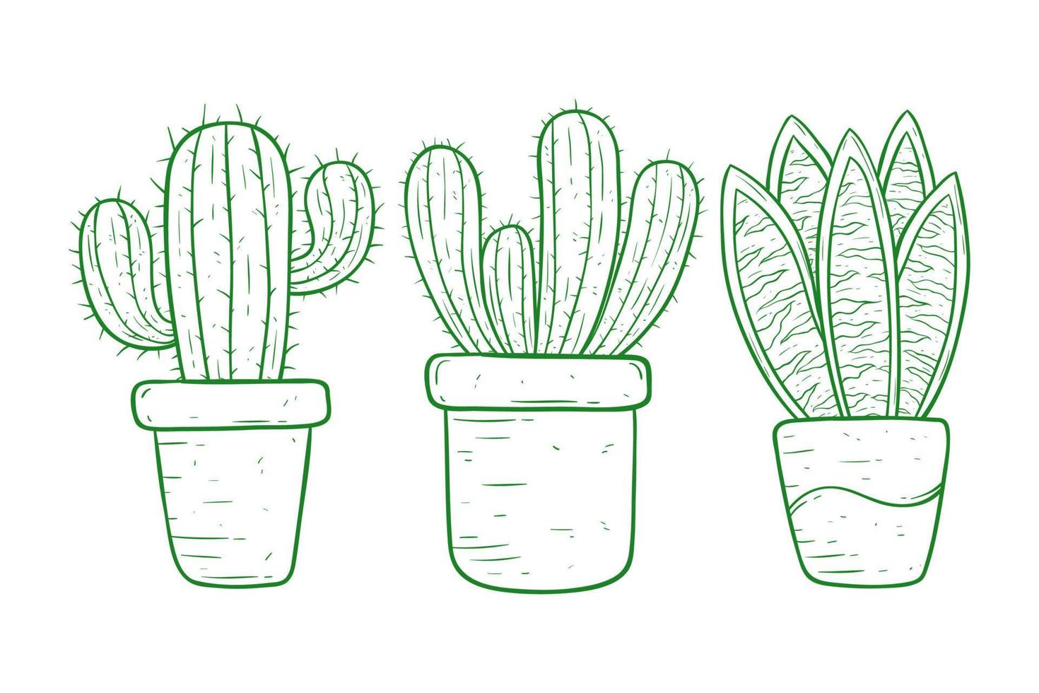 collection de cactus dessinés à la main dans un pot vecteur