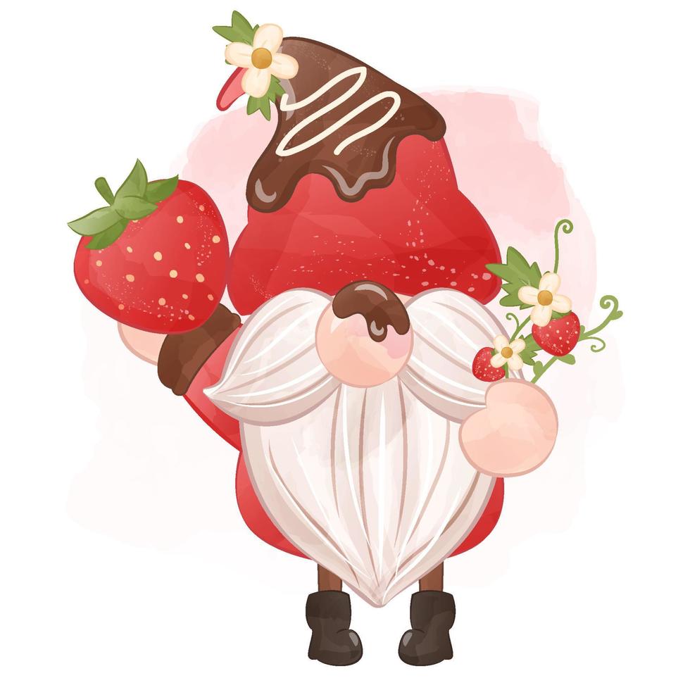 illustration mignonne de gnome aux fraises vecteur