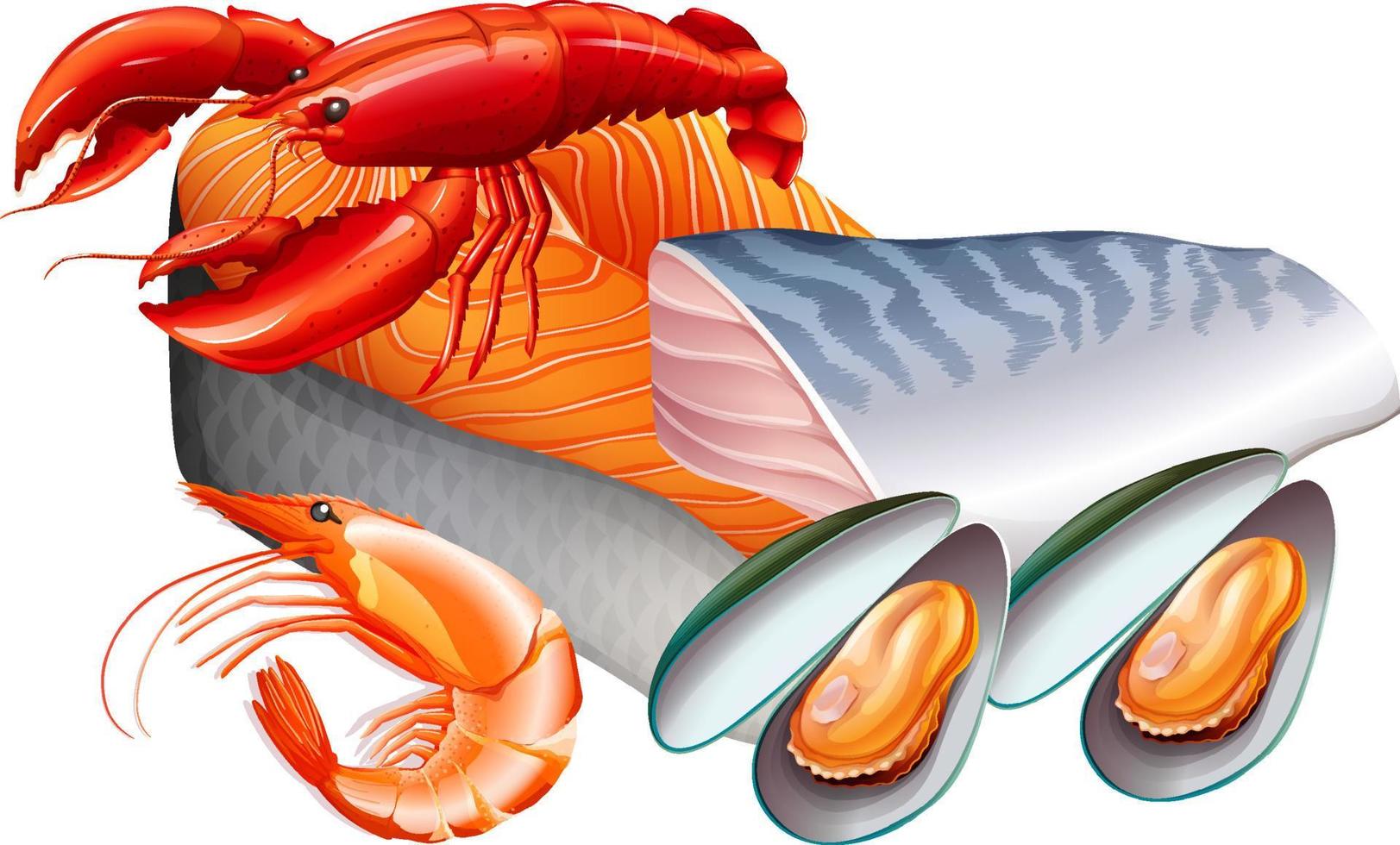 dessin animé de fruits de mer sur fond blanc vecteur