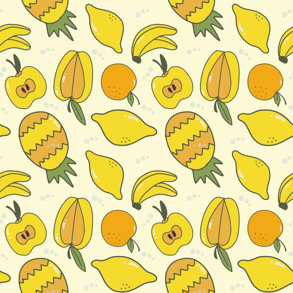 dessiné à la main d'un motif de fruits tropicaux orange jaune vecteur
