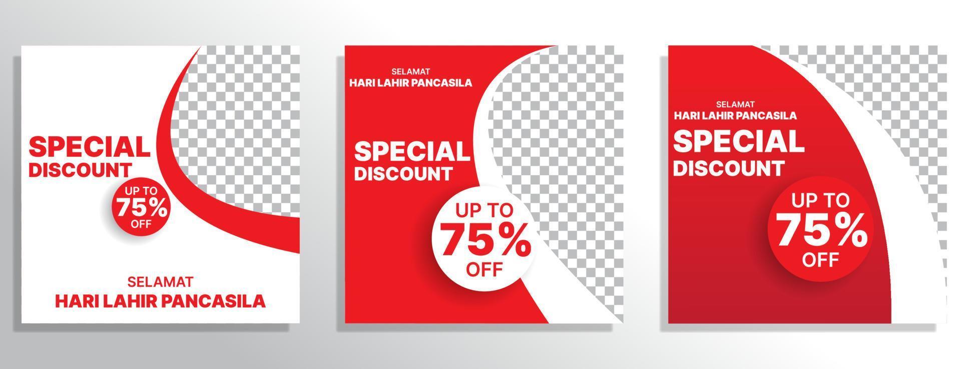 ensemble de bannière de vente journée spéciale pancasila en indonésie. modèle de publication sur les réseaux sociaux. illustration vectorielle vecteur