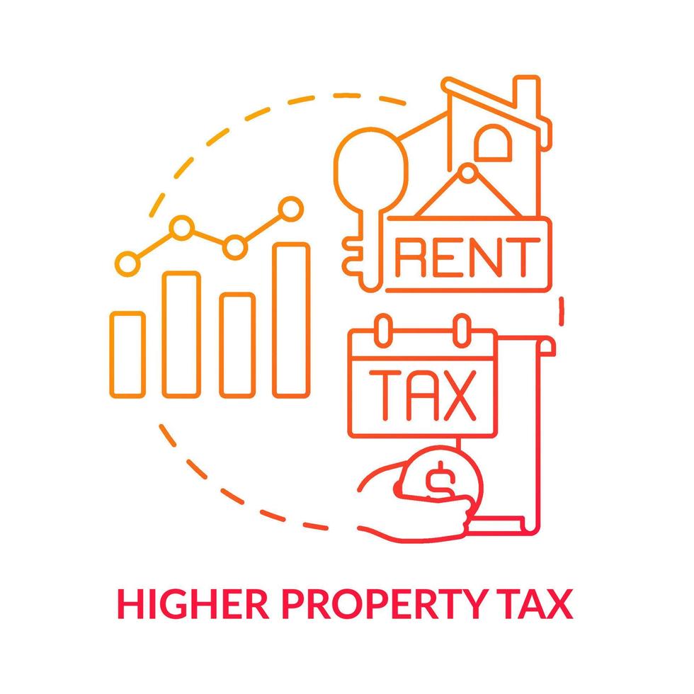 icône de concept de gradient rouge d'impôt foncier plus élevé. frais de paiement du loyer. ppa contrat désavantage idée abstraite illustration fine ligne. dessin de contour isolé. myriade de polices pro-gras utilisées vecteur