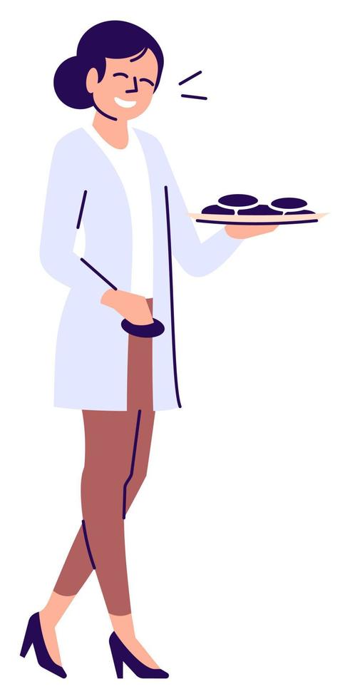 femme heureuse tenant une assiette avec des biscuits illustration vectorielle de couleur rvb semi-plate. comportement attentif. personnage debout. dame montrant la convivialité personnage de dessin animé isolé sur fond blanc vecteur