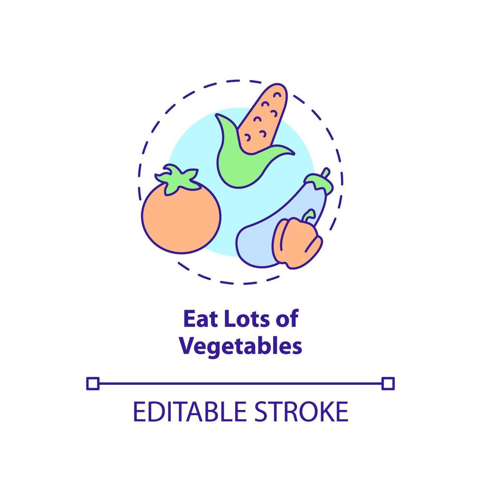 manger beaucoup d'icône de concept de légumes. construction d'os sains idée abstraite illustration de ligne mince. aliments nutritifs. dessin de contour isolé. trait modifiable. arial, myriade de polices pro-gras utilisées vecteur