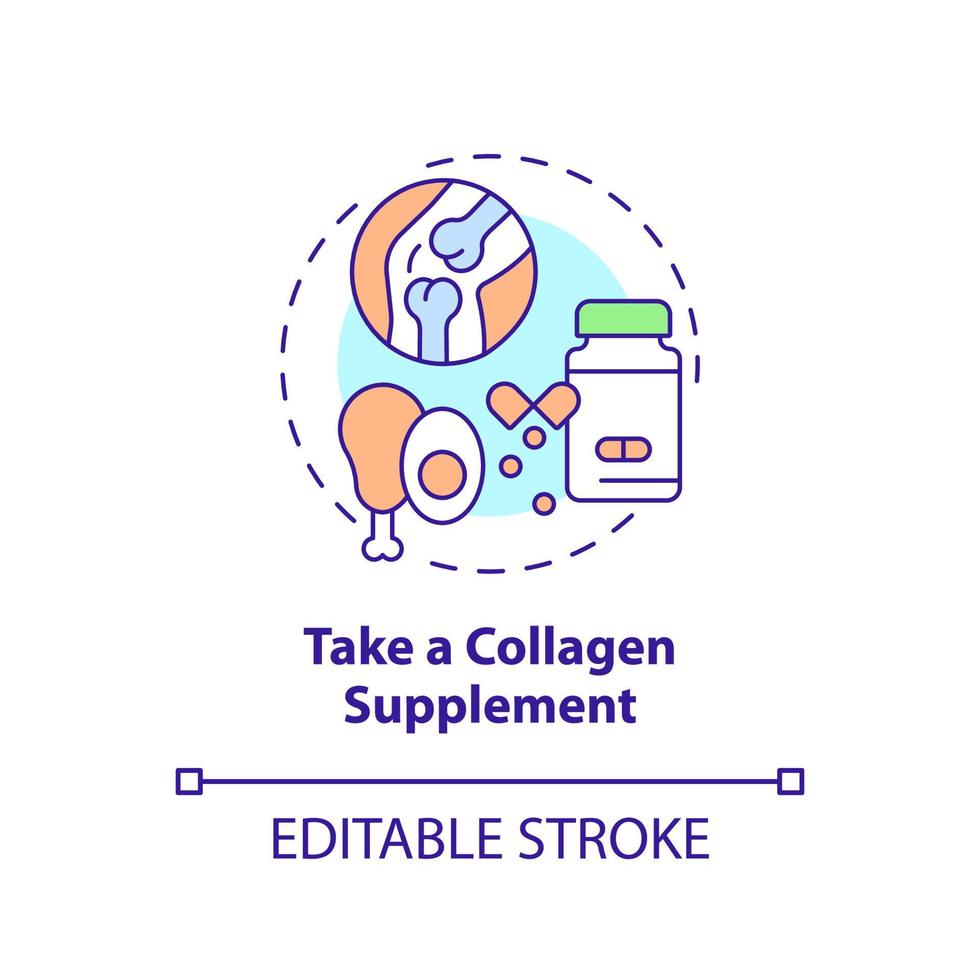 prendre l'icône de concept de supplément de collagène. construction d'os sains idée abstraite illustration de ligne mince. améliorer la santé musculaire. dessin de contour isolé. trait modifiable. arial, myriade de polices pro-gras utilisées vecteur