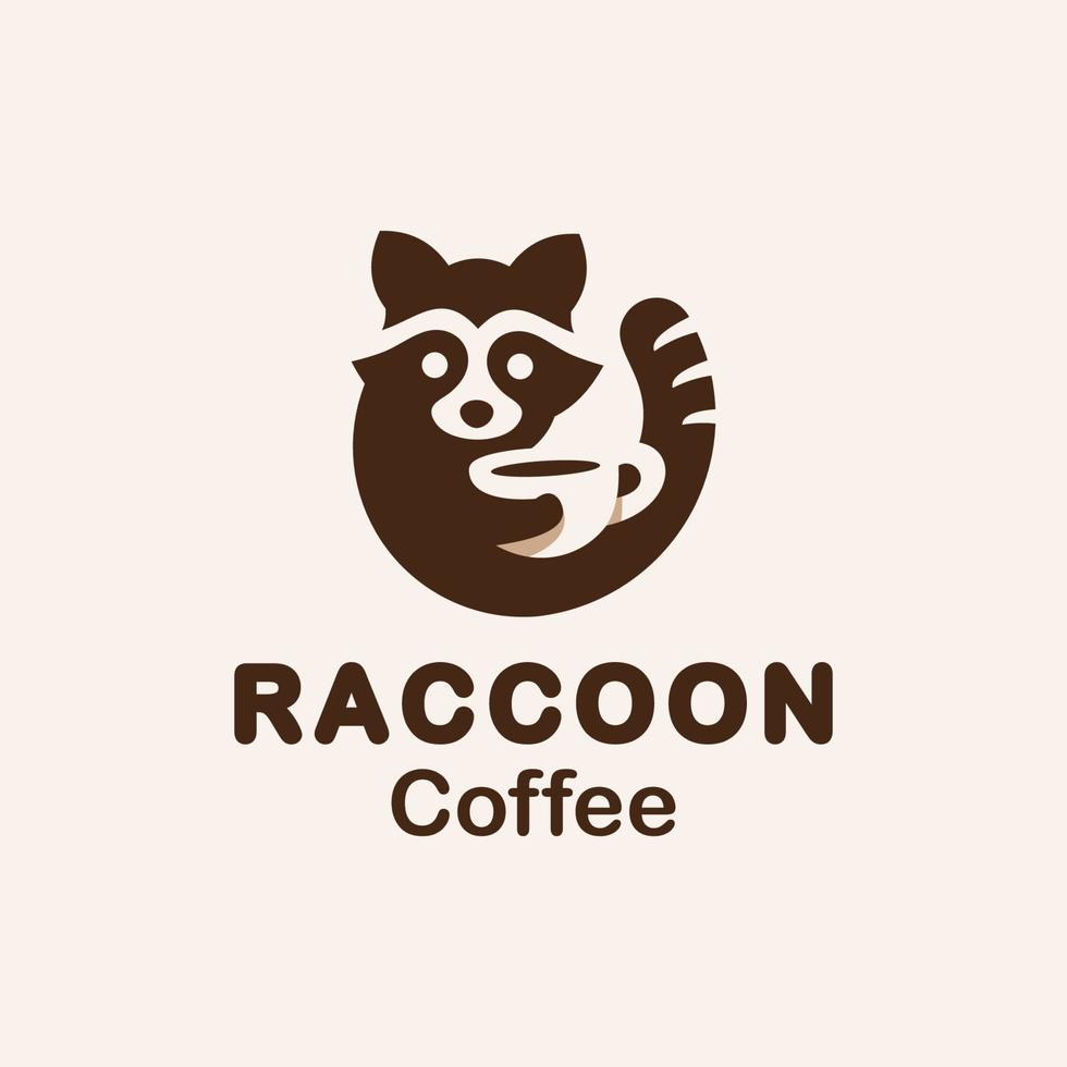 création de logo raton laveur avec tasse à café et illustration vectorielle élégante vecteur