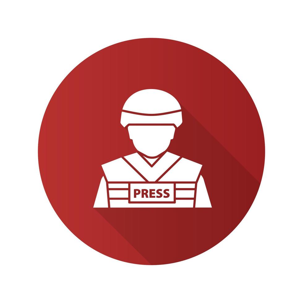 icône de glyphe d'ombre longue de conception plate de correspondant de guerre. journaliste militaire. illustration vectorielle silhouette vecteur
