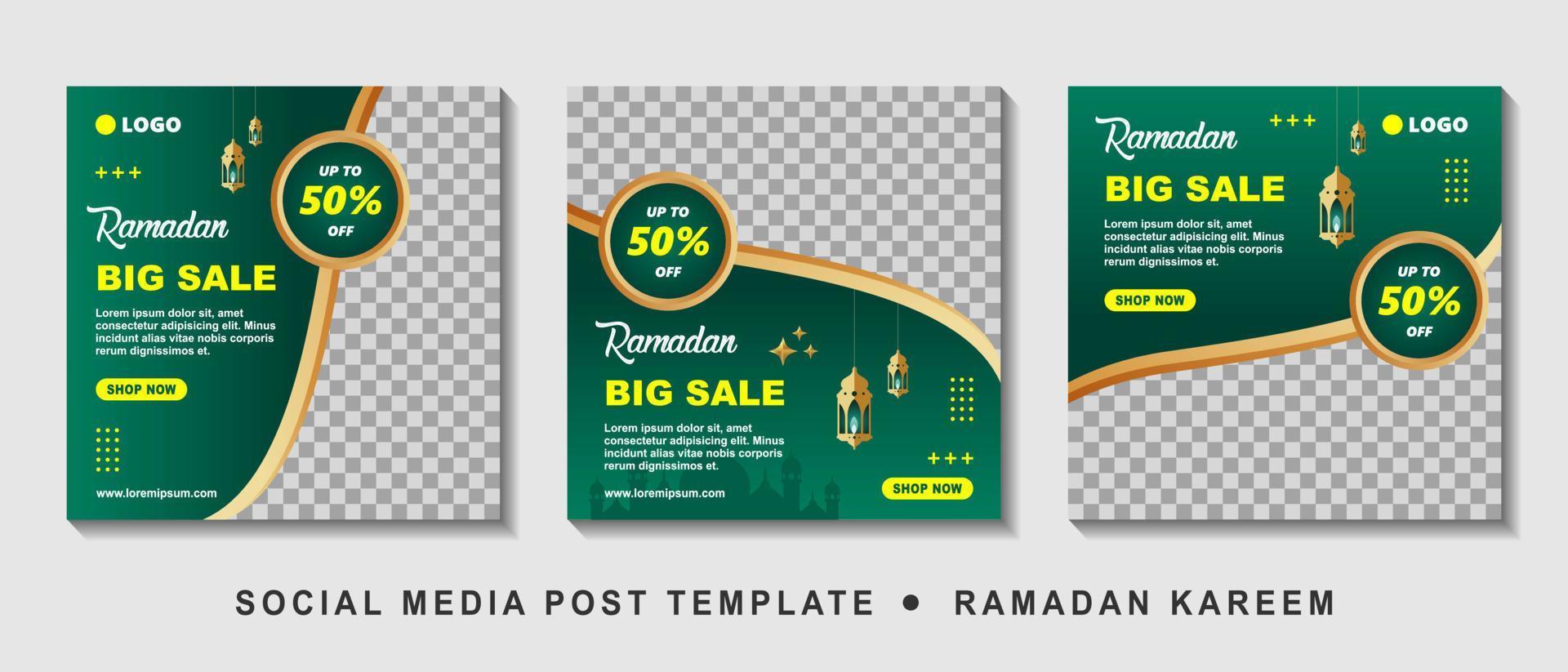 définir le modèle de promotion de bannière carrée de vente de ramadan. adapté à la promotion Web et à la publication de modèles de médias sociaux pour la carte de voeux ramadan kareem, l'événement, etc. illustration vectorielle. vecteur