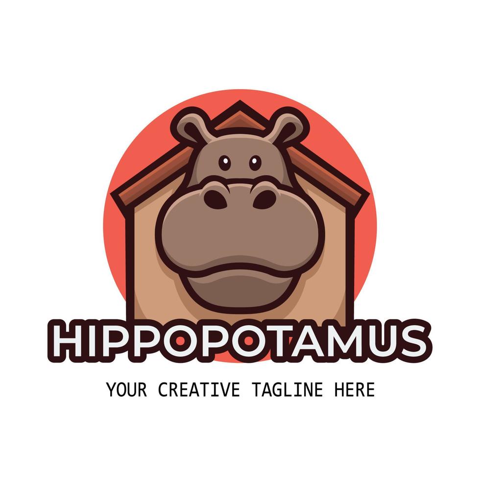 modèle de logo de mascotte de dessin animé de ferme d'hippopotame mignon vecteur