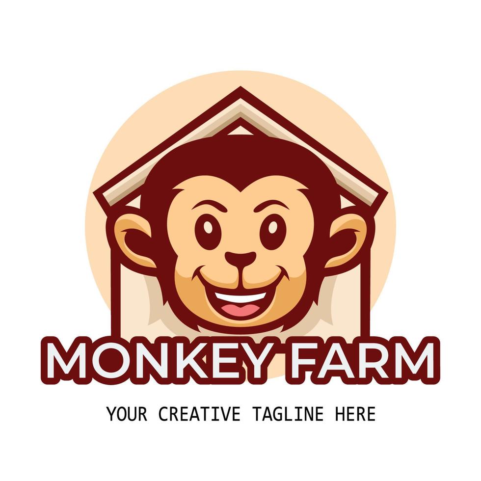 modèle de logo de mascotte de dessin animé de ferme de singe mignon vecteur